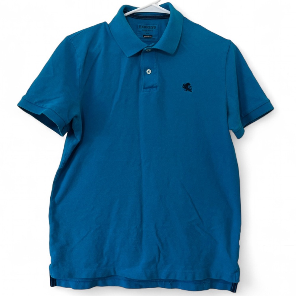 Mens Medium Express Pique Torquoise Short Sleeve Polo Shirt